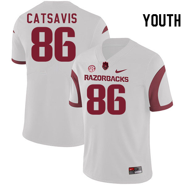 Youth #86 Walker Catsavis Arkansas Razorbacks College Football Jerseys Stitched-White